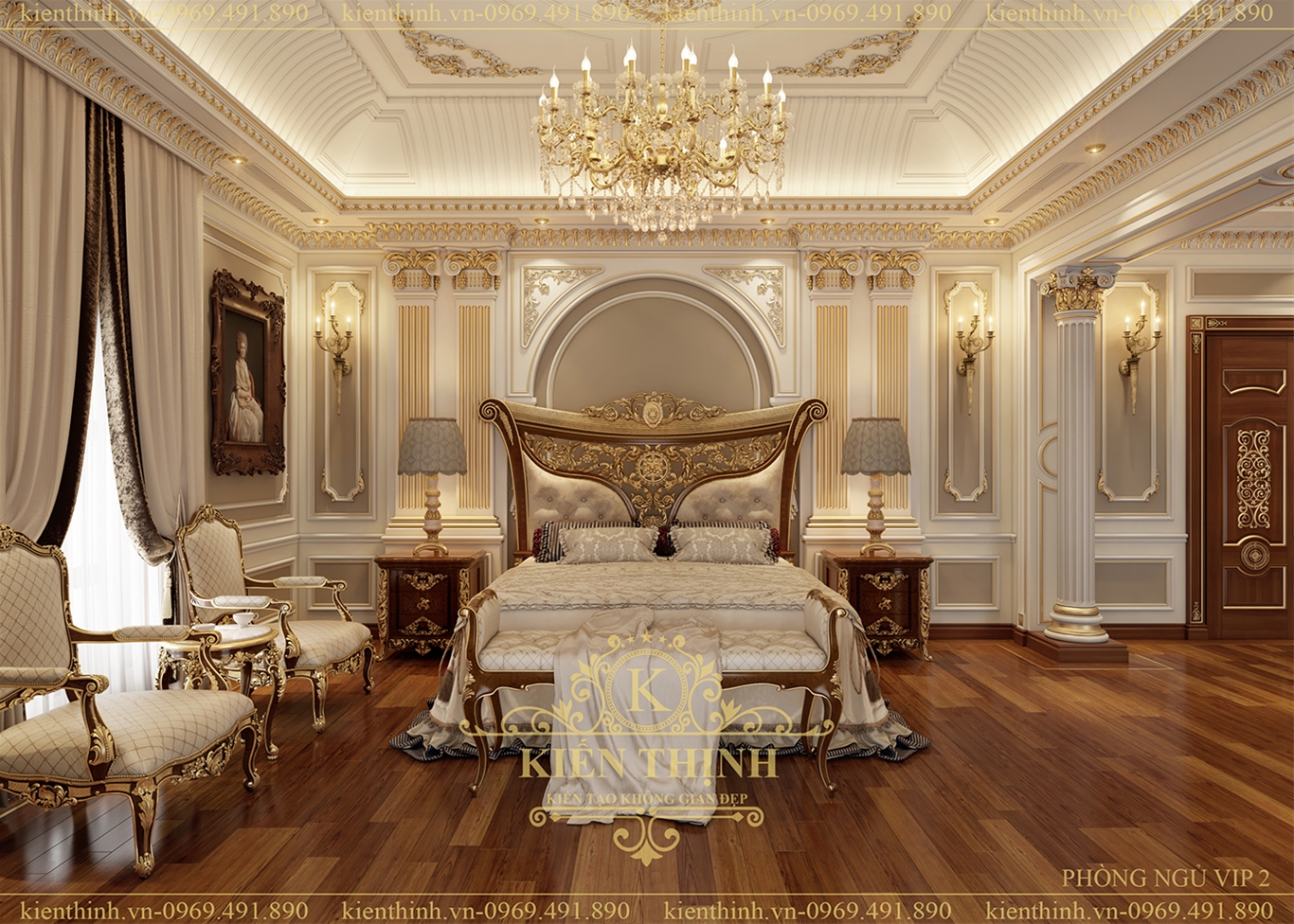 thiết kế nội thất phòng ngủ Master biệt thự lâu đài phong cách tân cổ điển châu Âu sang trọng ở Đồng Nai 06