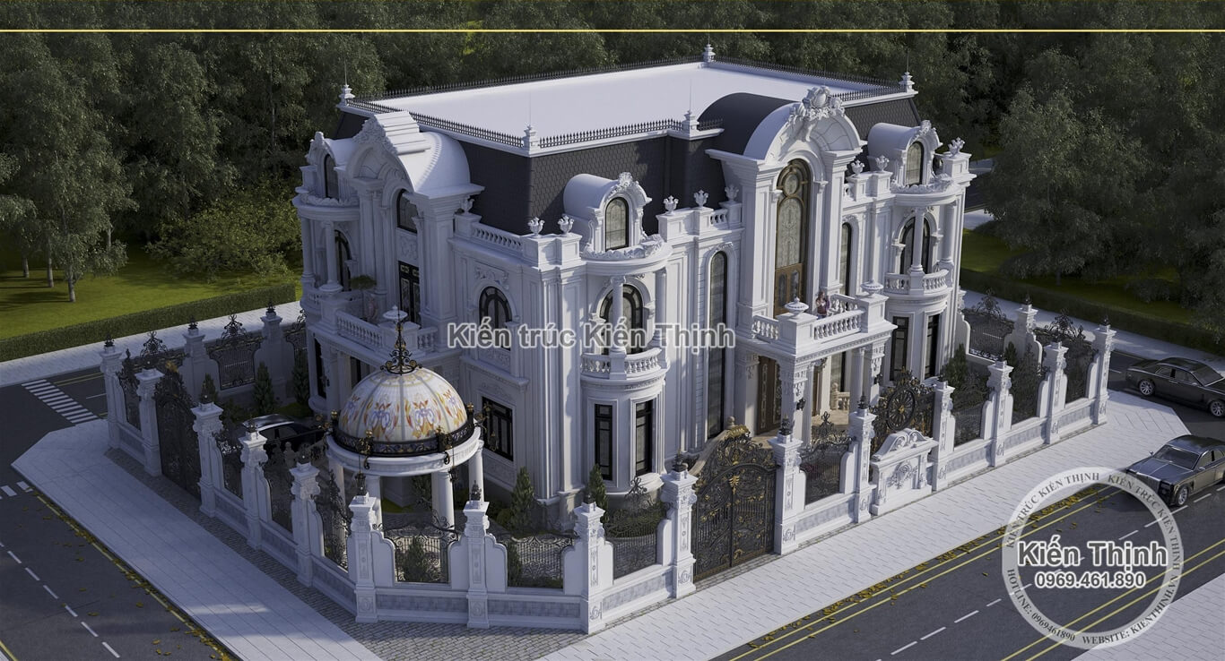 Mẫu thiết kế dinh thự biệt thự 3 tầng đẹp kiểu Pháp tân cổ điển châu Âu hoành tráng  ở Quảng Ninh BT1985