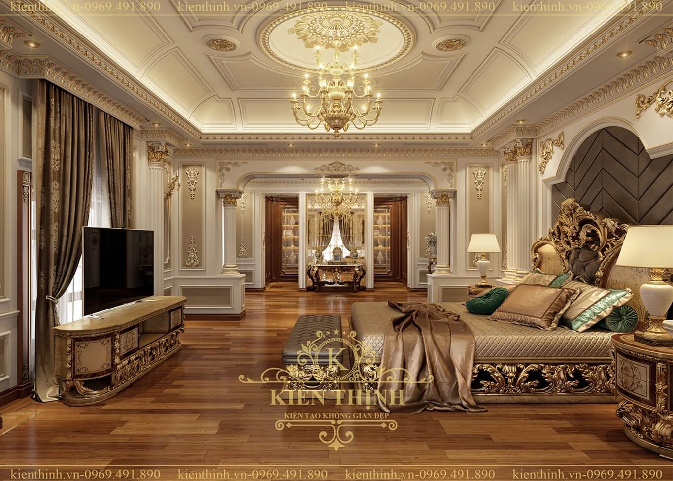 thiết kế nội thất phòng ngủ Master biệt thự lâu đài phong cách tân cổ điển châu Âu sang trọng ở Đồng Nai 04