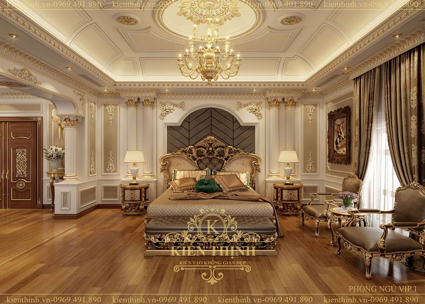 thiết kế nội thất phòng ngủ Master biệt thự lâu đài phong cách tân cổ điển châu Âu sang trọng ở Đồng Nai 05