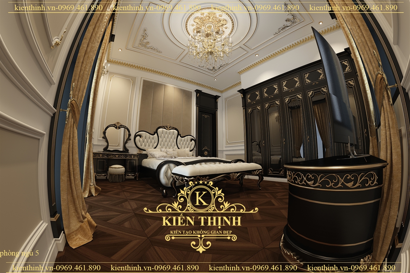 Thiết kế nội thất phòng ngủ master của ngôi biệt thự tân cổ điển đẹp ở Bình Phước