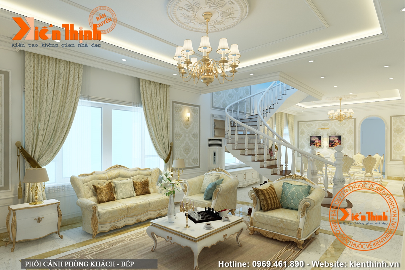 Thiết kế nội thất phòng khách biệt thự tân cổ điển ở Phú Quốc đẹp NT1754 02
