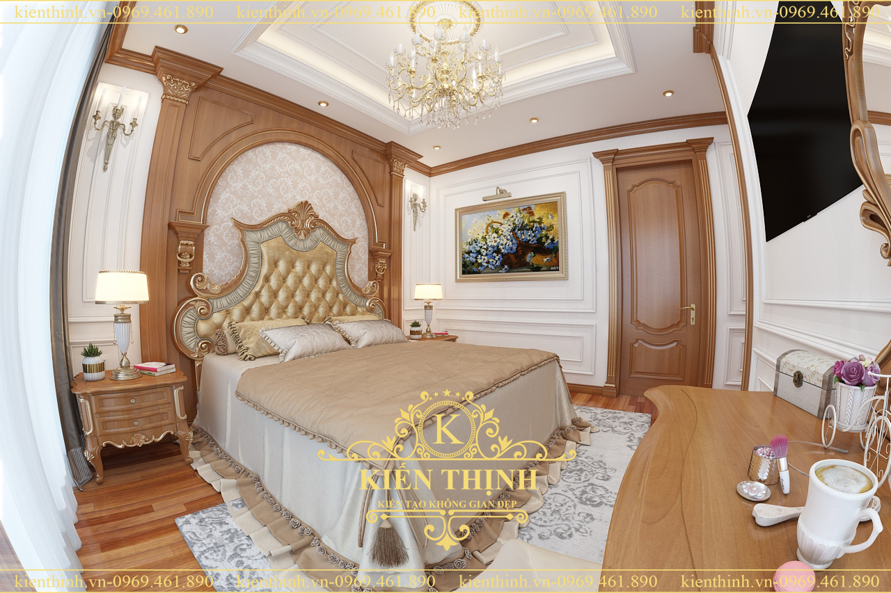 thiết kế nội thất phòng ngủ của ngôi biệt thự tân cổ điển