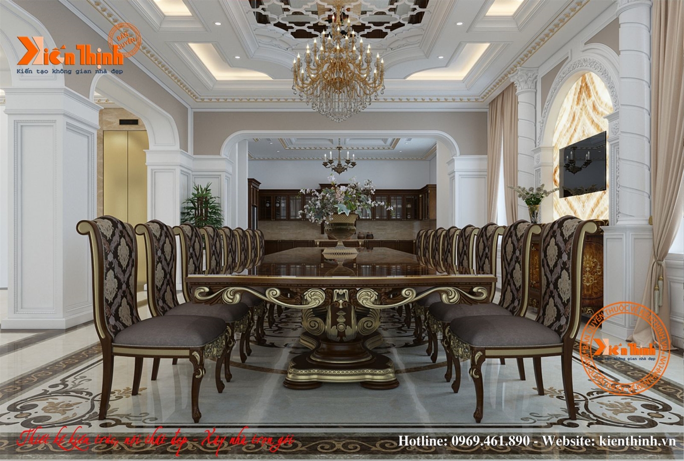 Thiết kế nội thất phòng ăn biệt thự tân cổ điển đẹp ở thành phố Huế 