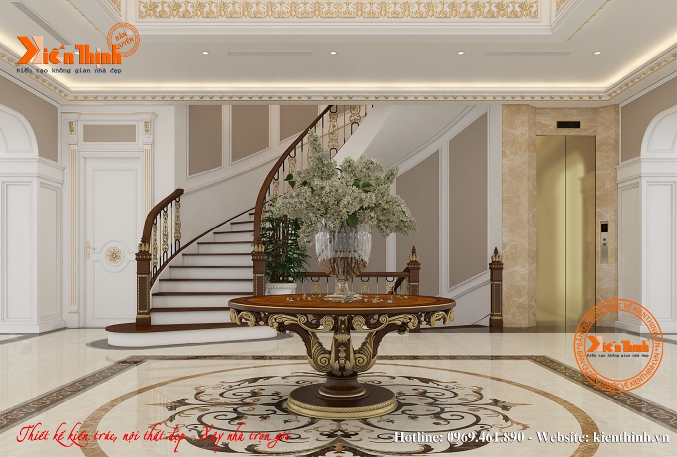 Thiết kế nội thất phòng khách biệt thự tân cổ điển đẹp ở thành phố Huế