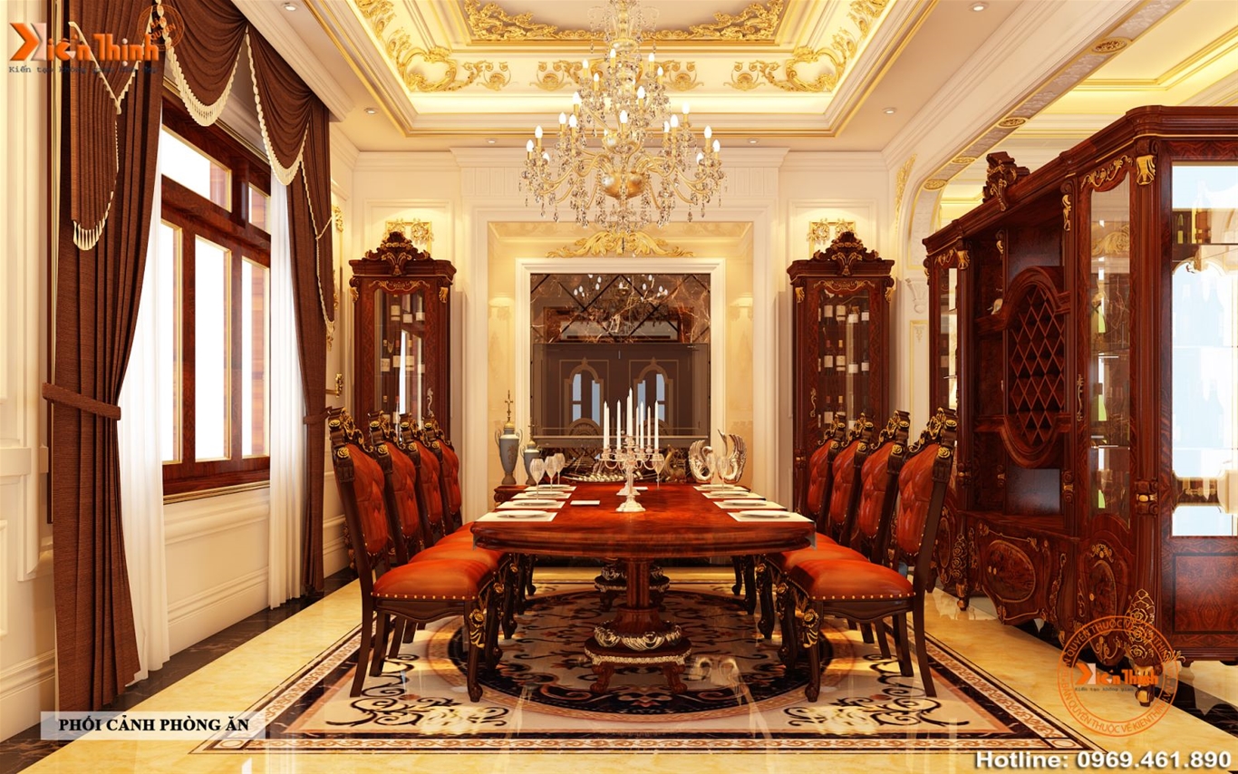 Thiết kế nội thất phòng ăn biệt thự tân cổ điển 3 tầng đẹp và sang trọng ở Quảng Ninh NT1753 04