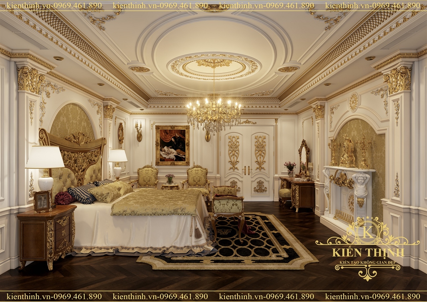 Thiết kế nội thất phòng ngủ tân cổ điển của ngôi biệt thự đẹp xuất sắc