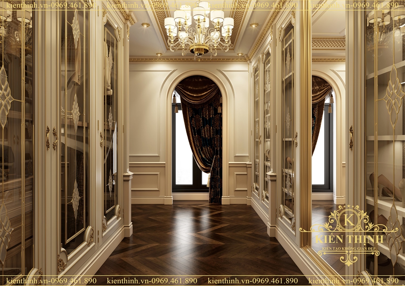Thiết kế nội thất phòng thay đồ của ngôi biệt thự tân cổ điển