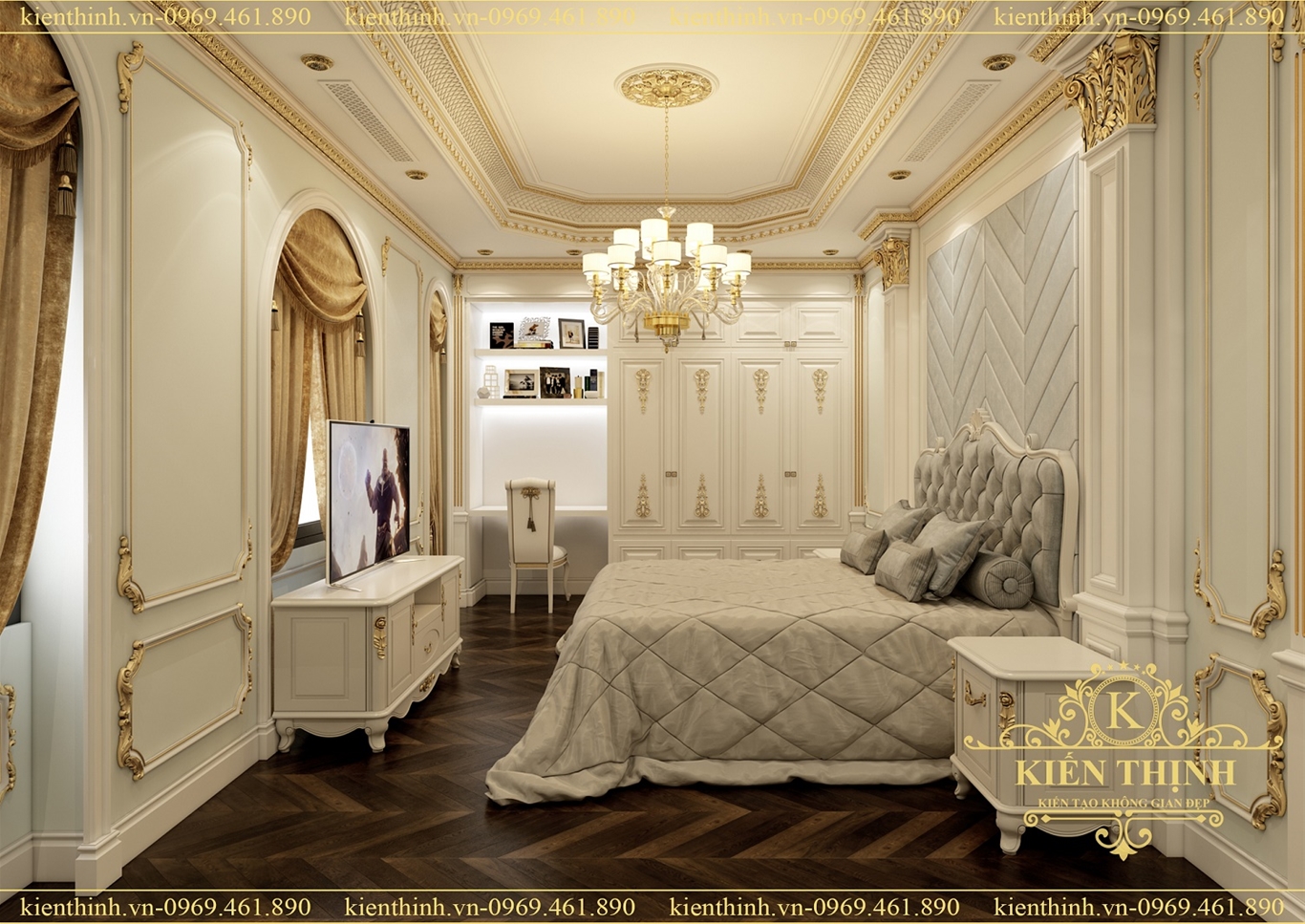 Thiết kế nội thất phòng ngủ biệt thự đẹp phong cách kiến trúc tân cổ điển 