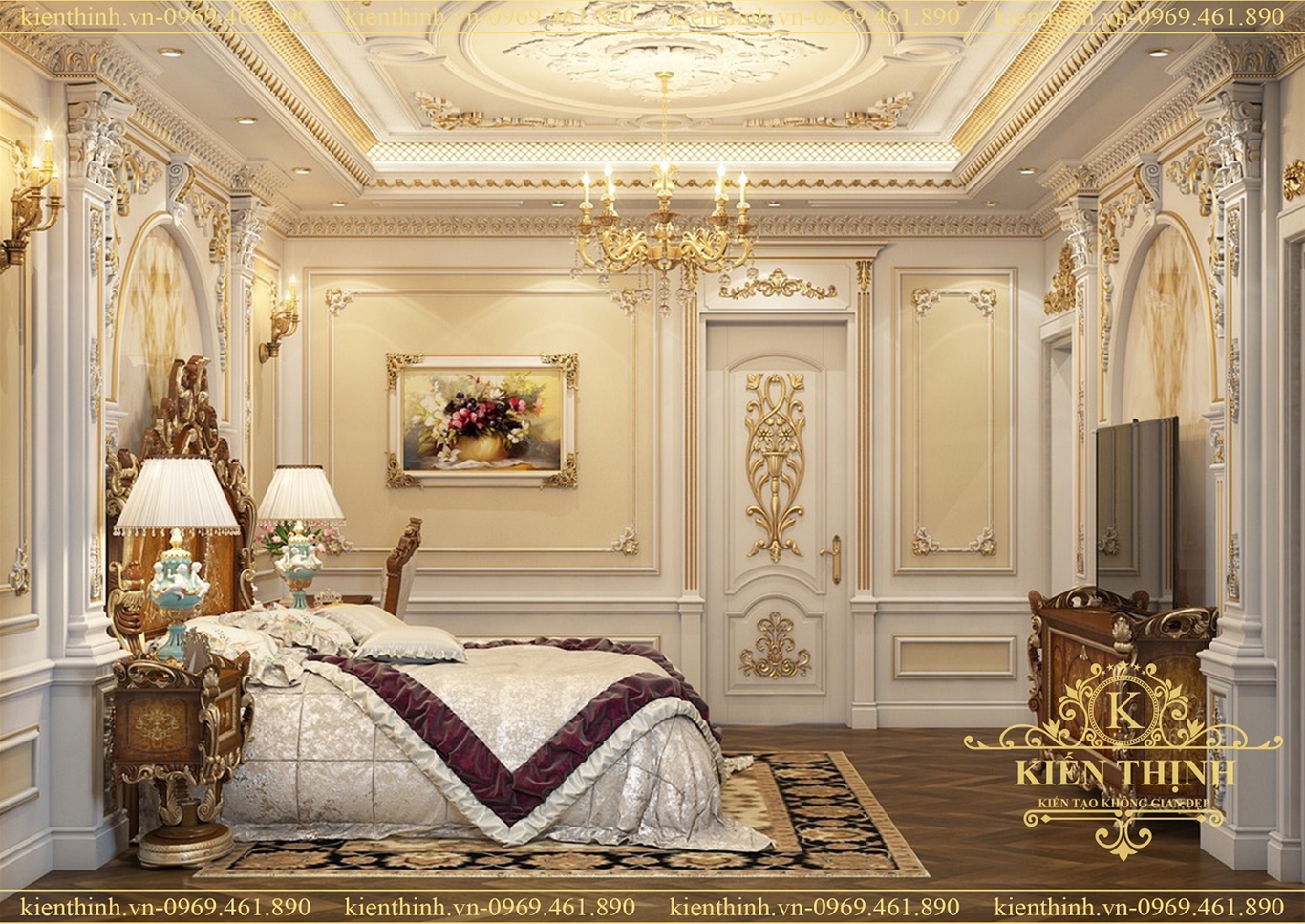 Mẫu thiết kế nội thất phòng ngủ biệt thự tân cổ điển đẹp và sang trọng