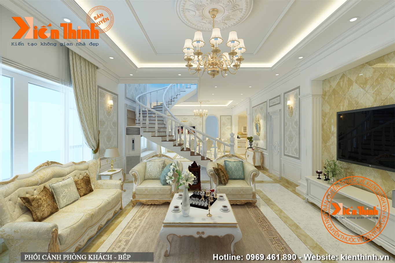 Thiết kế nội thất phòng khách biệt thự tân cổ điển ở Phú Quốc đẹp NT1754 03