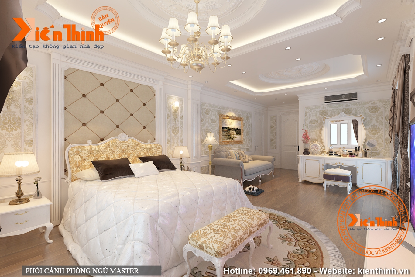 Thiết kế nội thất phòng ngủ bằng gỗ tự nhiên phong cách tân cổ điển đẹp 12