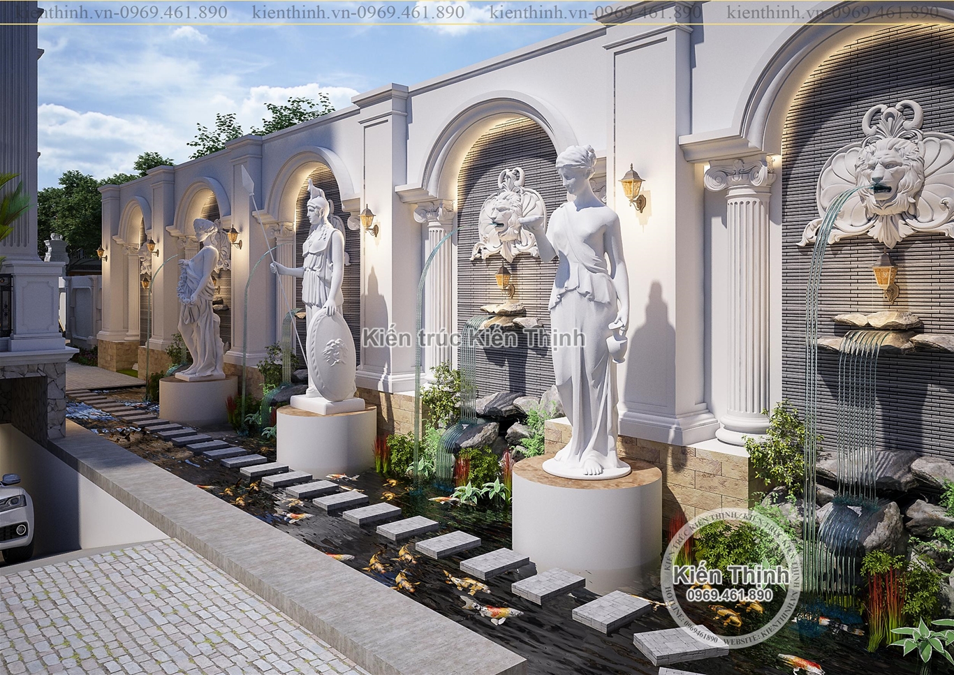 Thiết kế sân vườn phong cách tân cổ điển la mã của ngôi biệt thự đẹp