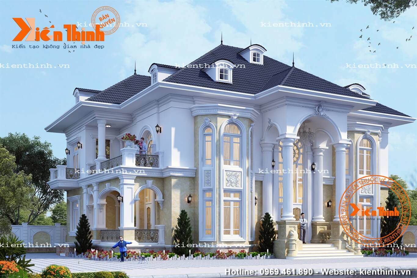 Mẫu thiết kế biệt thự 2 tầng kiểu Pháp tân cổ điển châu Âu đẹp, sang trọng ở Quảng Ninh BT1792