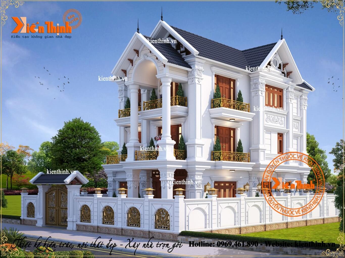Thiết kế mẫu biệt thự 3 tầng đẹp kiểu tân cổ điển Pháp nhẹ nhàng, mãn nhãn tại Bắc Ninh BT1823