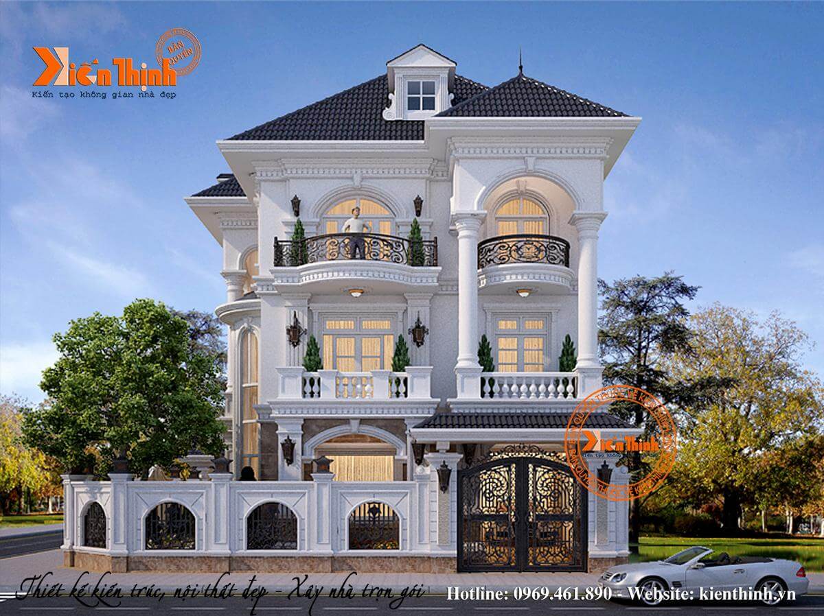 Mẫu thiết kế biệt thự 3 tầng tân cổ điển châu Âu mái thái đẹp và sang trọng tại Hà Nội - BT1847