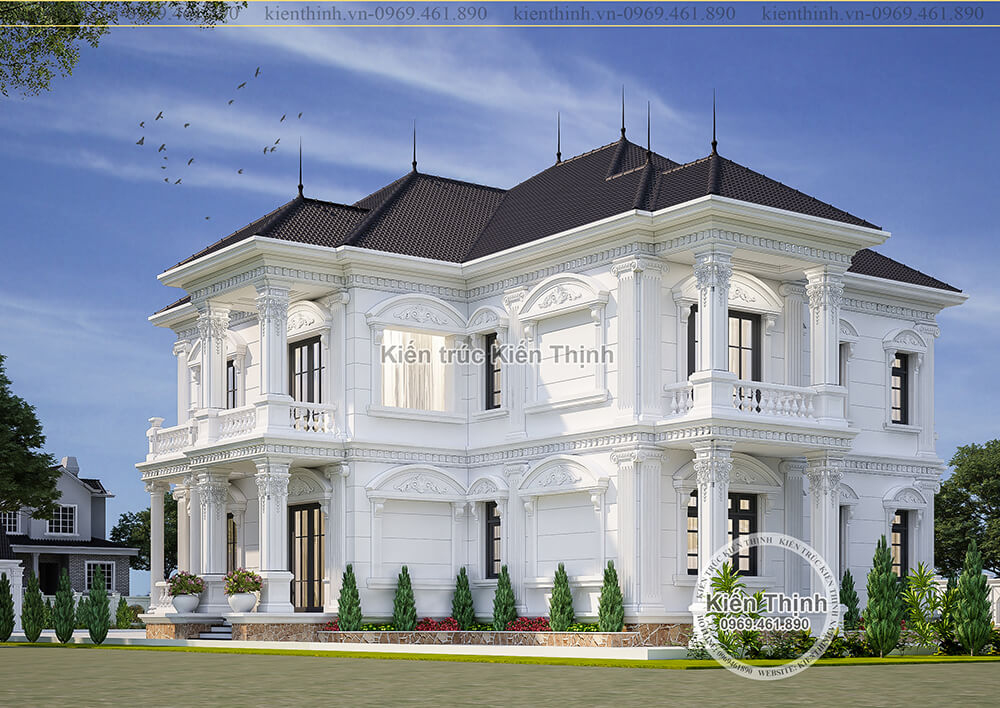 Mẫu thiết kế biệt thự 2 tầng kiểu tân cổ điển châu Âu đẹp tại Campuchia - BT1911