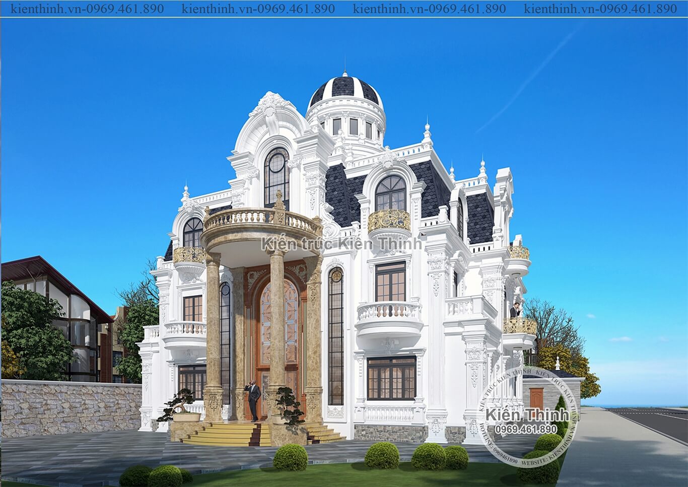 Mẫu thiết kế lâu đài biệt thự phong cách Pháp - tân cổ điển châu Âu đẹp và độc đáo - BT1922