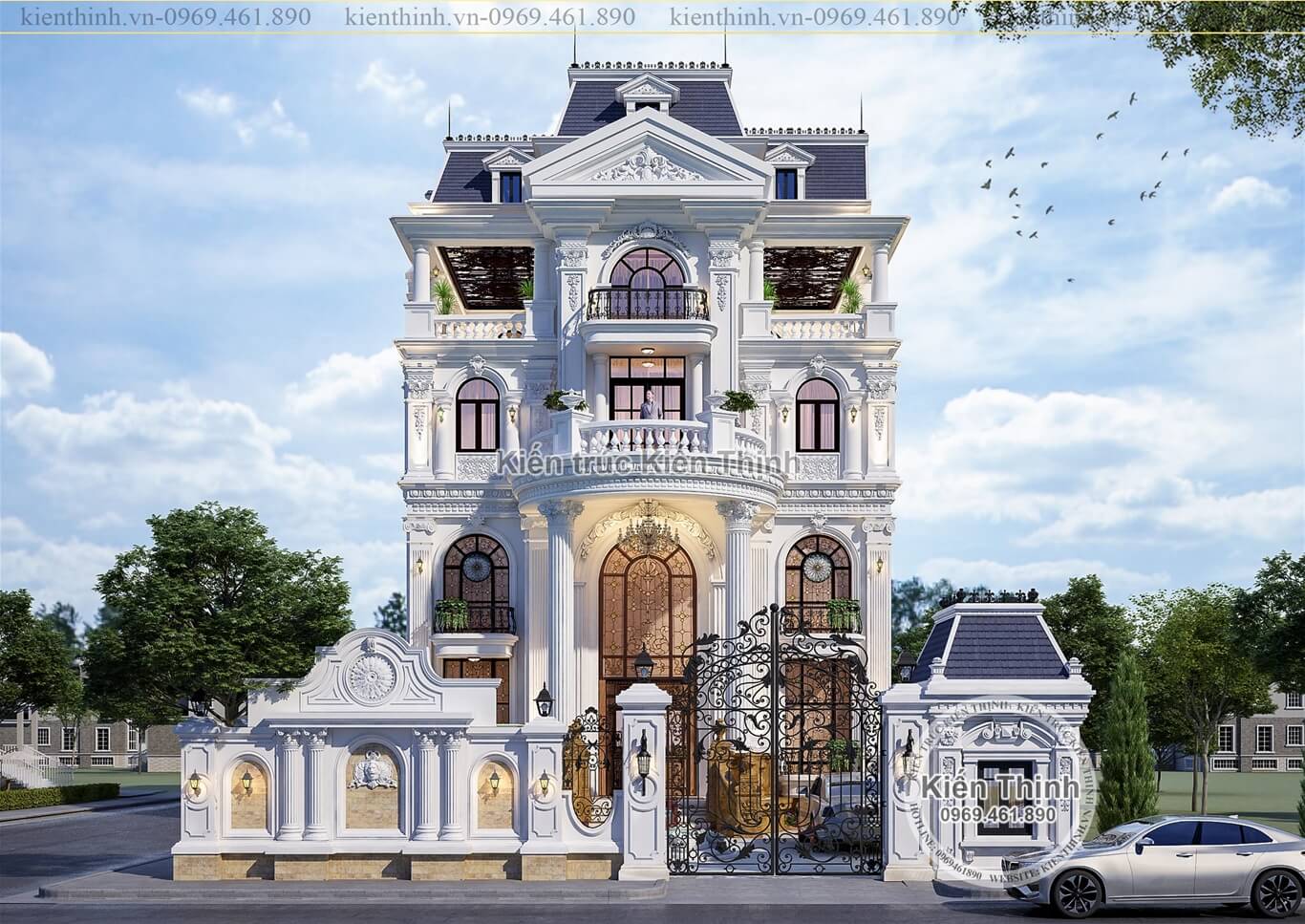 Thiết kế mẫu biệt thự tân cổ điển - kiểu Pháp 4 tầng đẹp lộng lẫy tại Long Biên - Hà Nội BT1973
