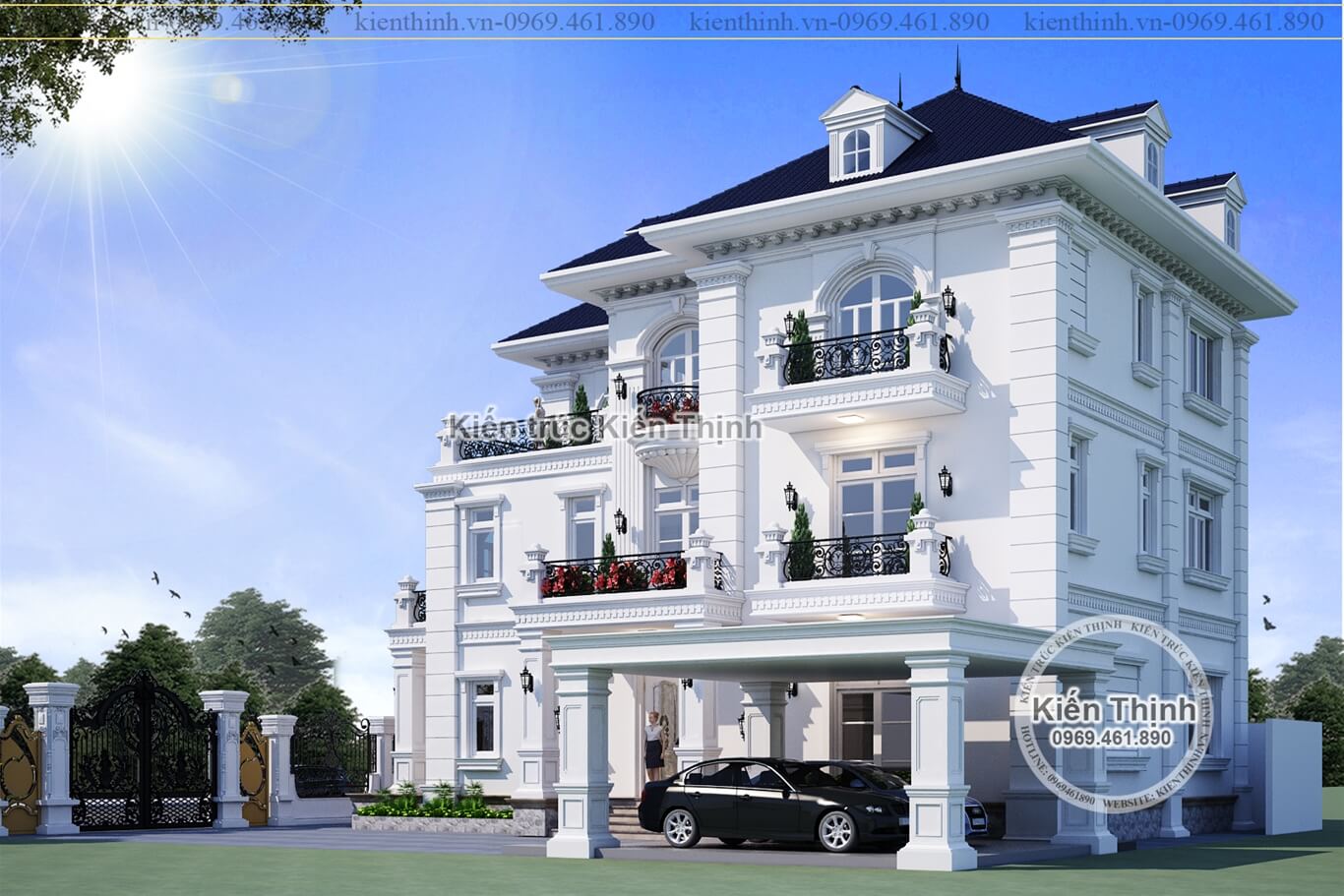 Mẫu thiết kế biệt thự 3 tầng đẹp được thiết kế theo phong cách Pháp - tân cổ điển châu Âu sang trọng - BT1917