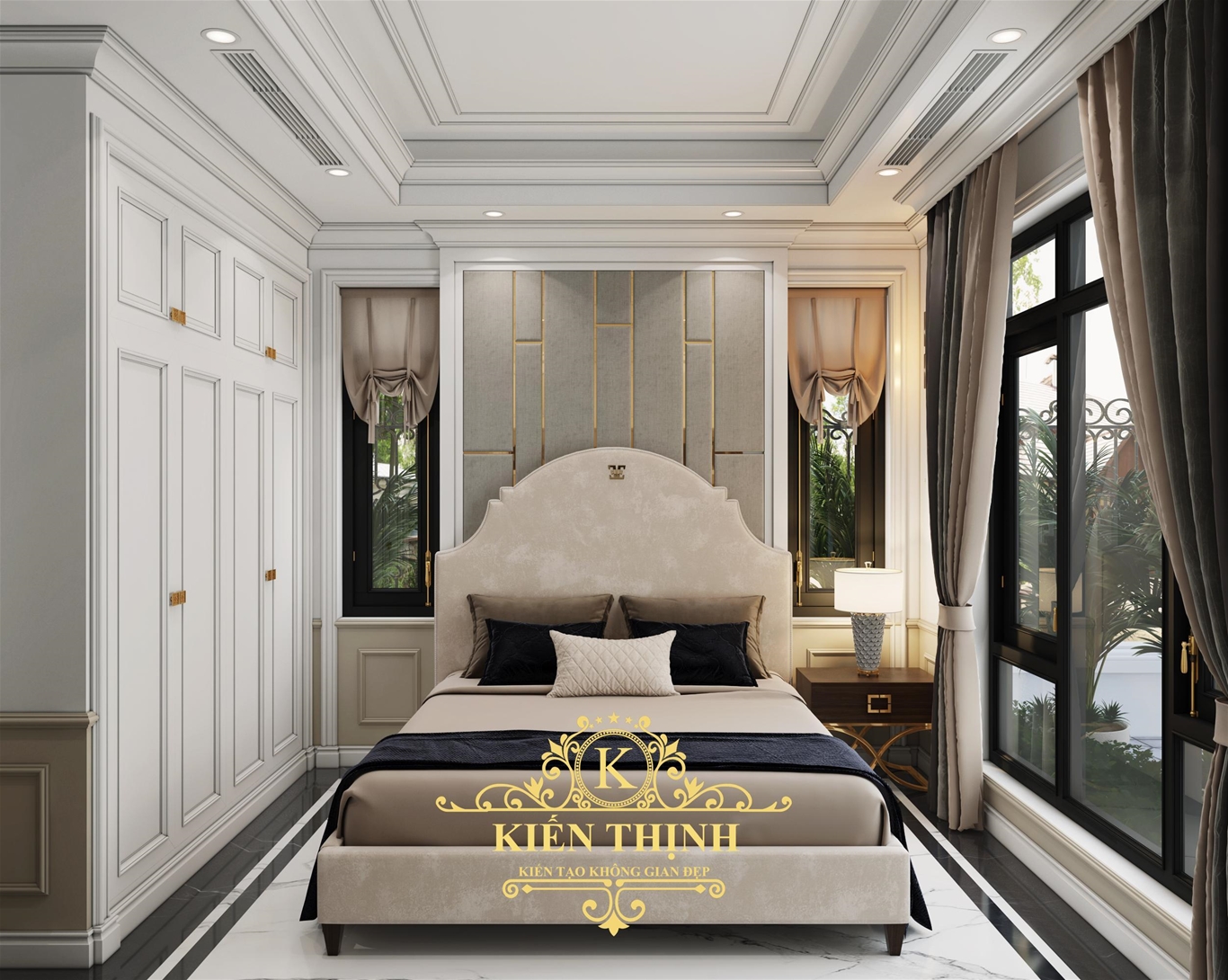 Thiết kế nội thất phòng khách biệt thự tân cổ điển châu Âu nhẹ nhàng và sang trọng