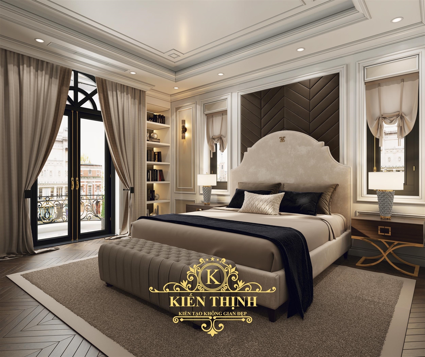 Thiết kế nội thất phòng khách biệt thự tân cổ điển châu Âu nhẹ nhàng và sang trọng