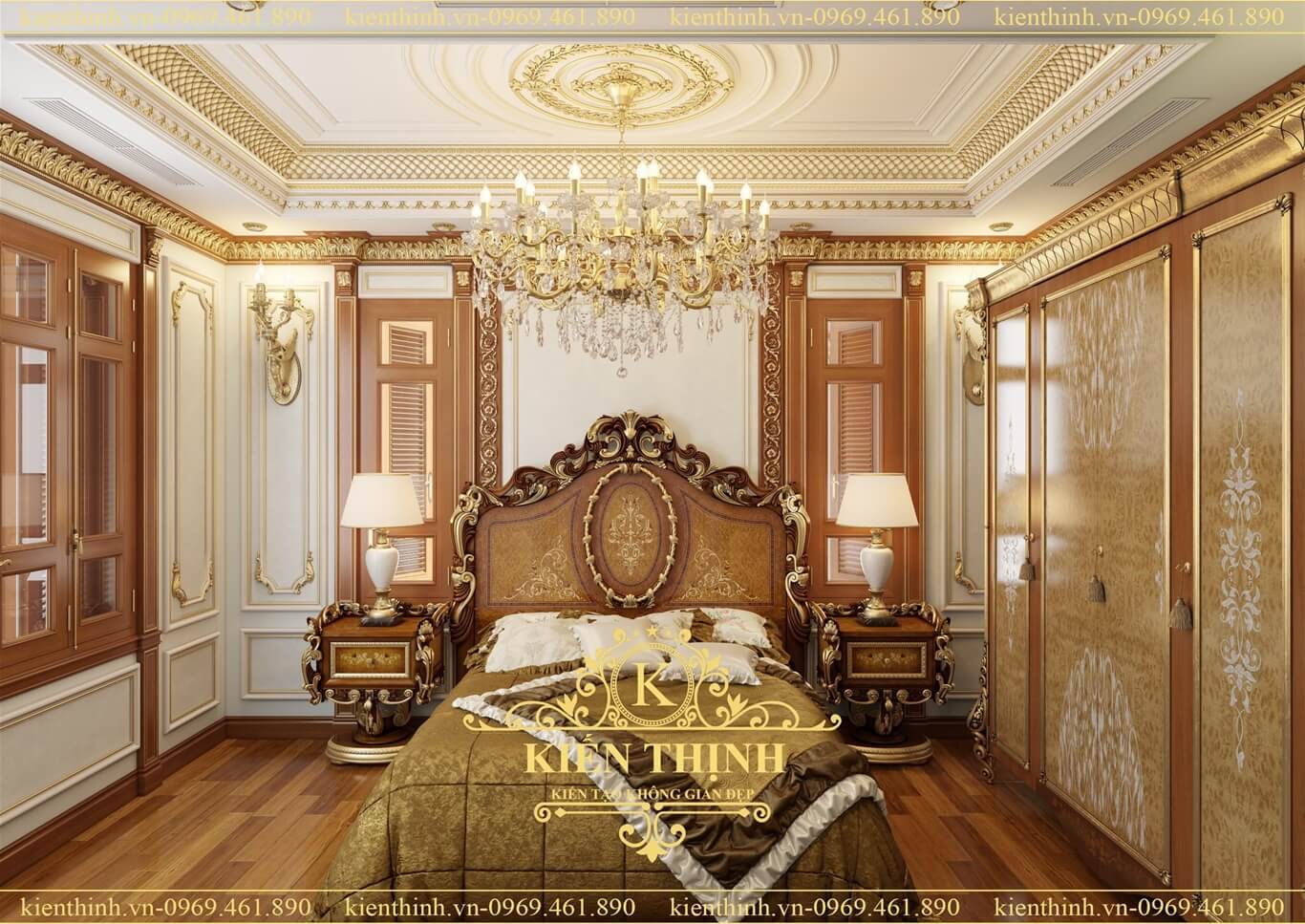 Mẫu thiết kế nội thất phòng ngủ biệt thự phong cách tân cổ điển 3 đẹp sang trọng ở Nghệ An