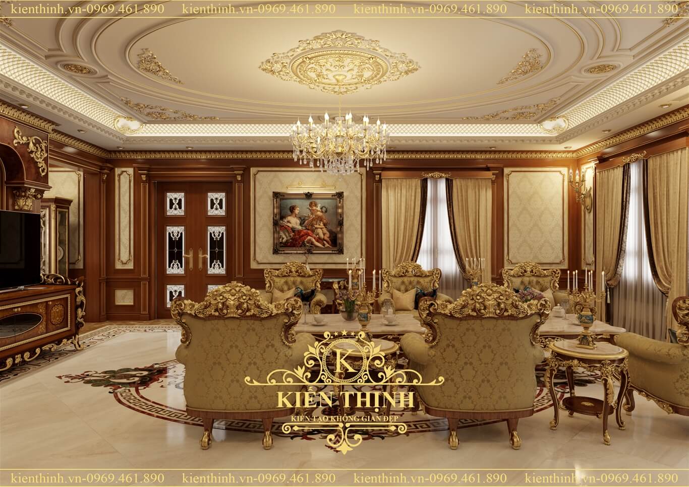Mẫu thiết kế nội thất phòng khách biệt thự phong cách tân cổ điển 3 đẹp sang trọng ở Nghệ An