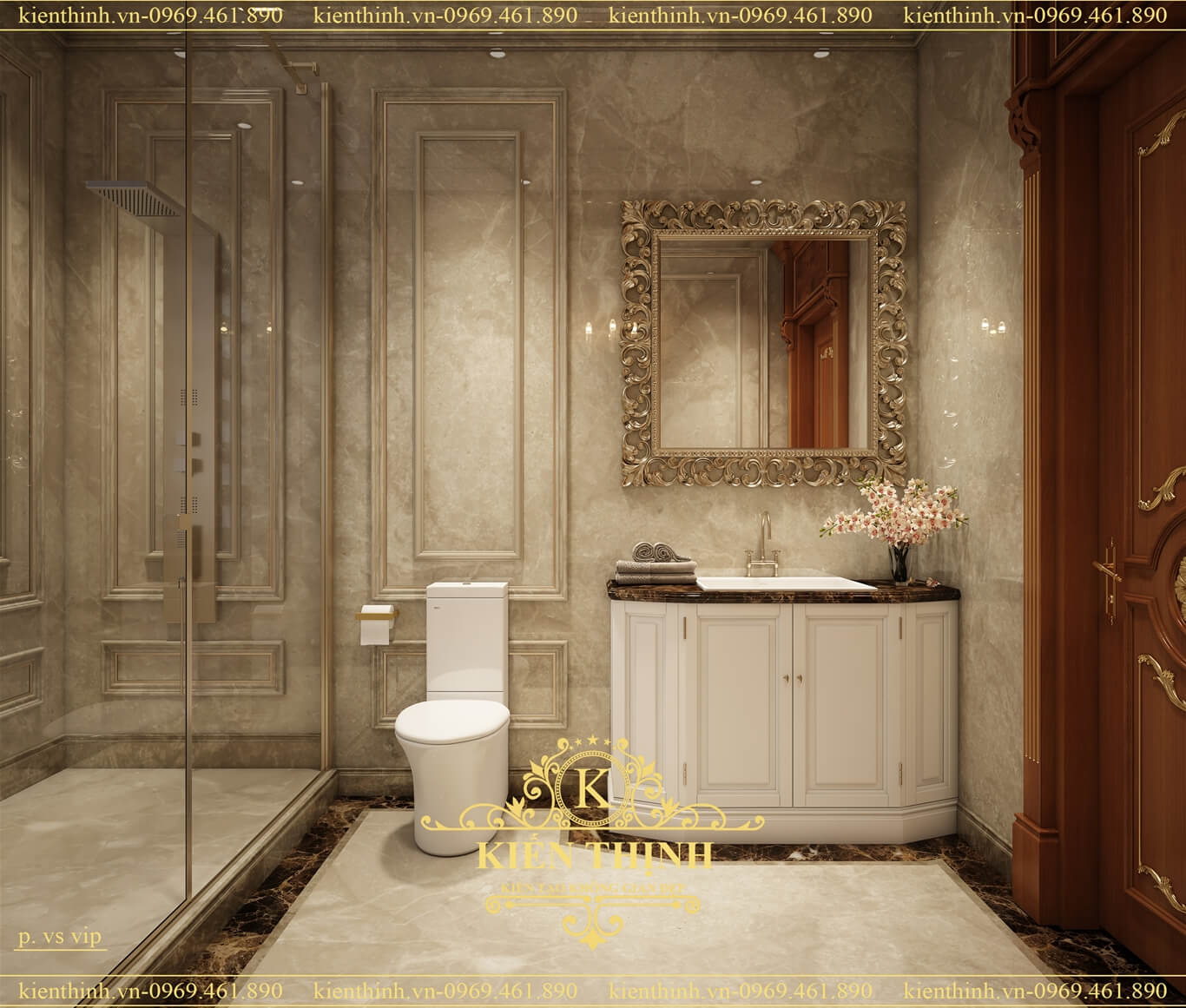 Mẫu thiết kế nội thất phòng tắm tân cổ điển châu Âu 3 tầng đẹp 