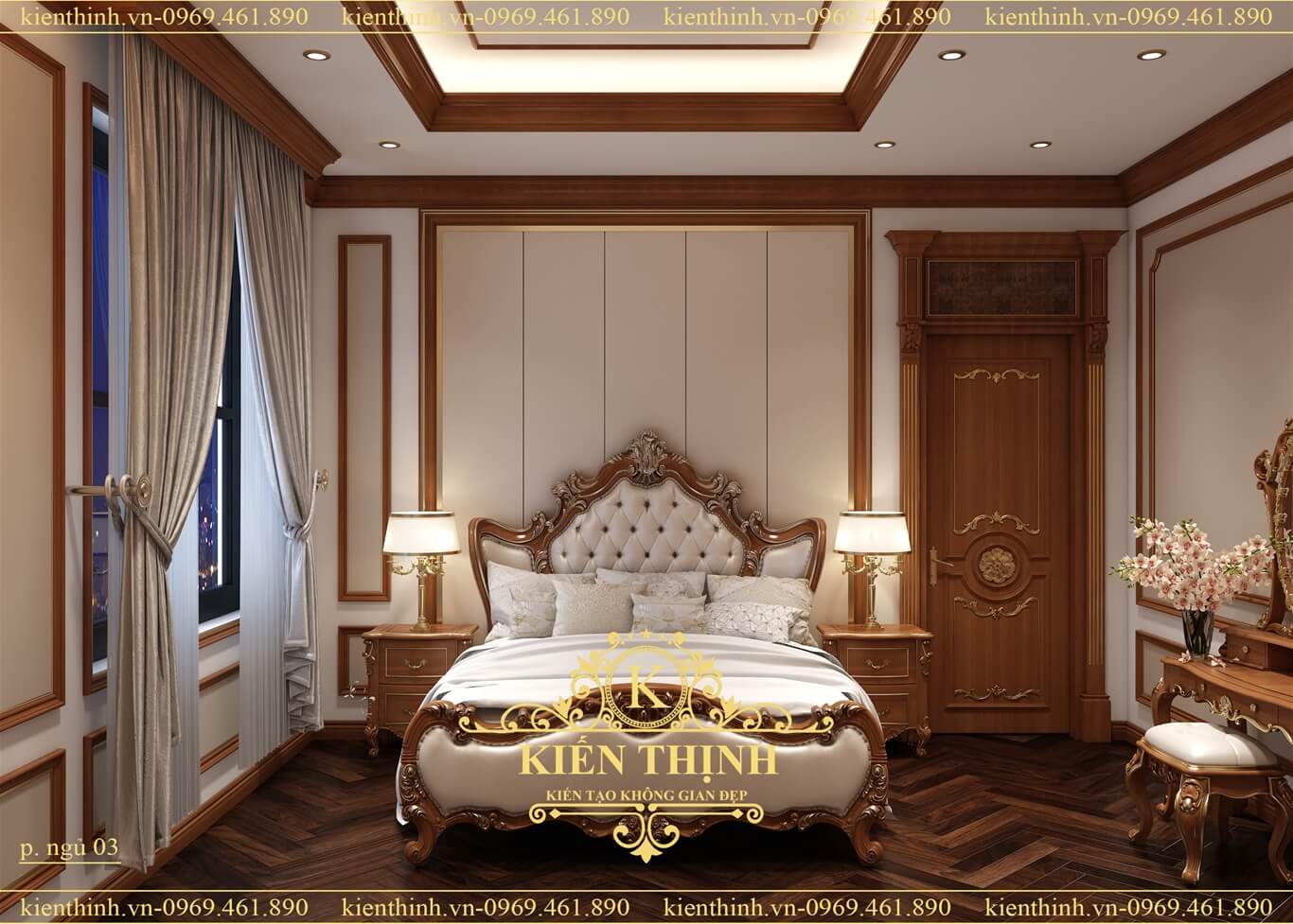 Mẫu thiết kế nội thất phòng ngủ biệt thự tân cổ điển châu Âu 3 tầng đẹp 