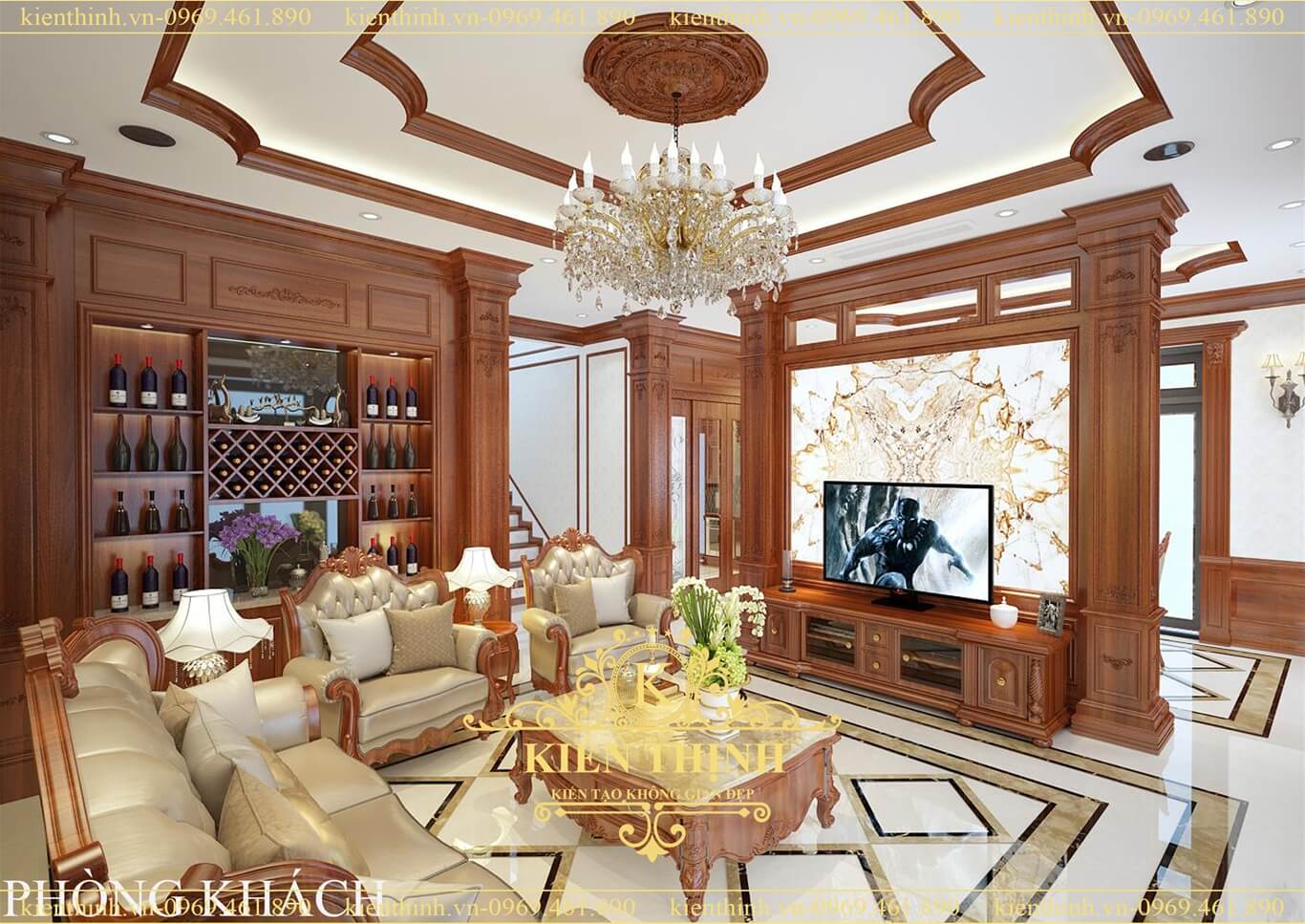 Mẫu thiết kế nội thất phòng khách biệt thự tân cổ điển đẹp ở Hải Phòng living luxury interior