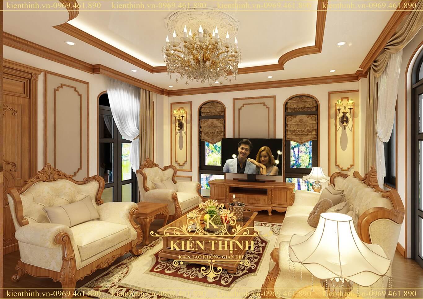 Mẫu thiết kế nội thất phòng khách biệt thự tân cổ điển đẹp ở Hải Phòng luxury interior