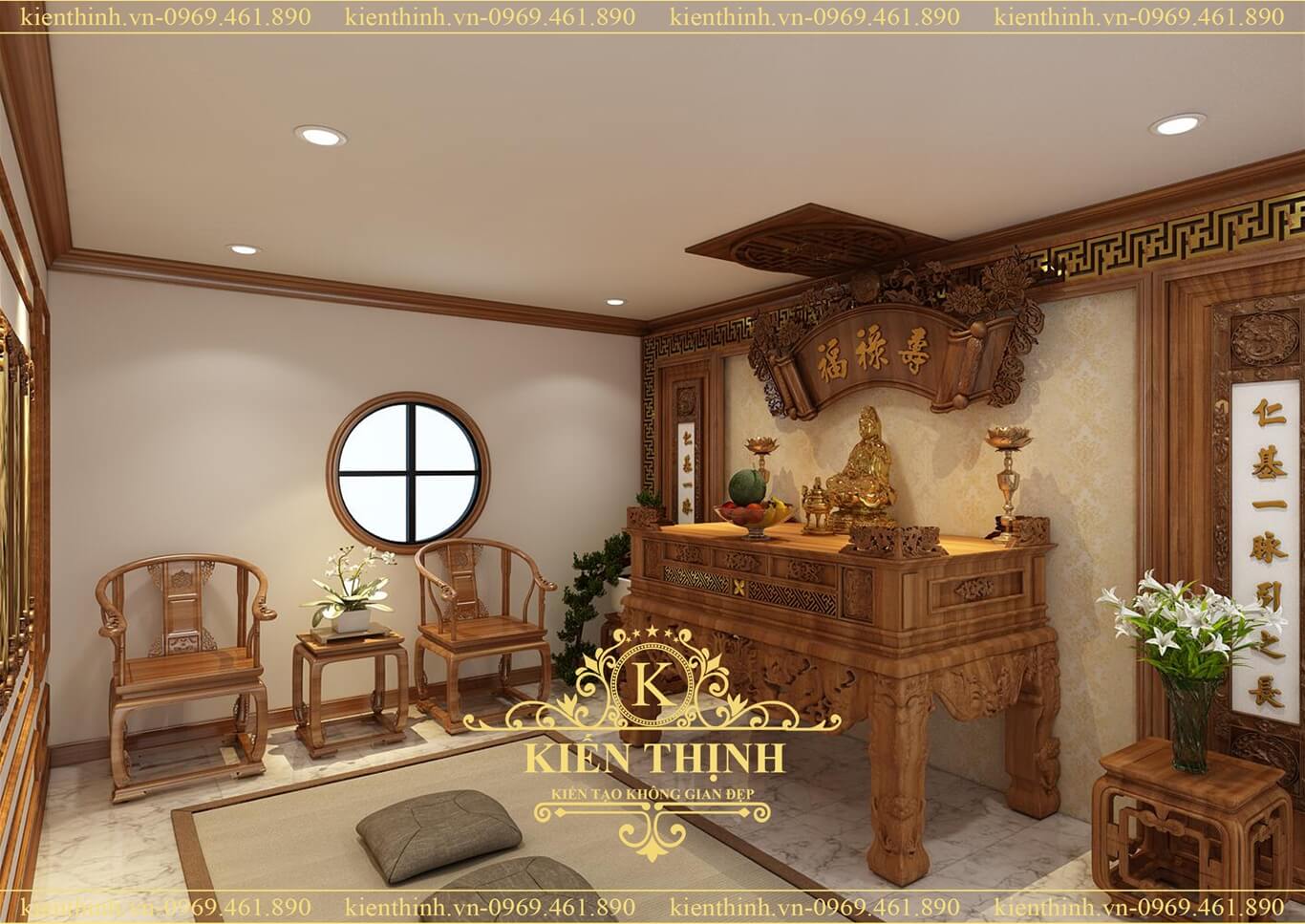Mẫu thiết kế nội thất phòng thờ gỗ tự nhiên sang trọng tại Hải Phòng 