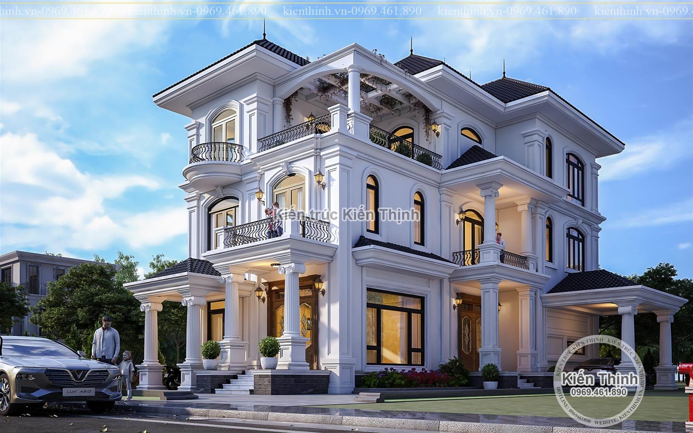 Mẫu thiết kế nhà biệt thự phong cách tân cổ điển 3 tầng mái Thái nhẹ nhàng tại thành Phố Hà Tĩnh - BT2003