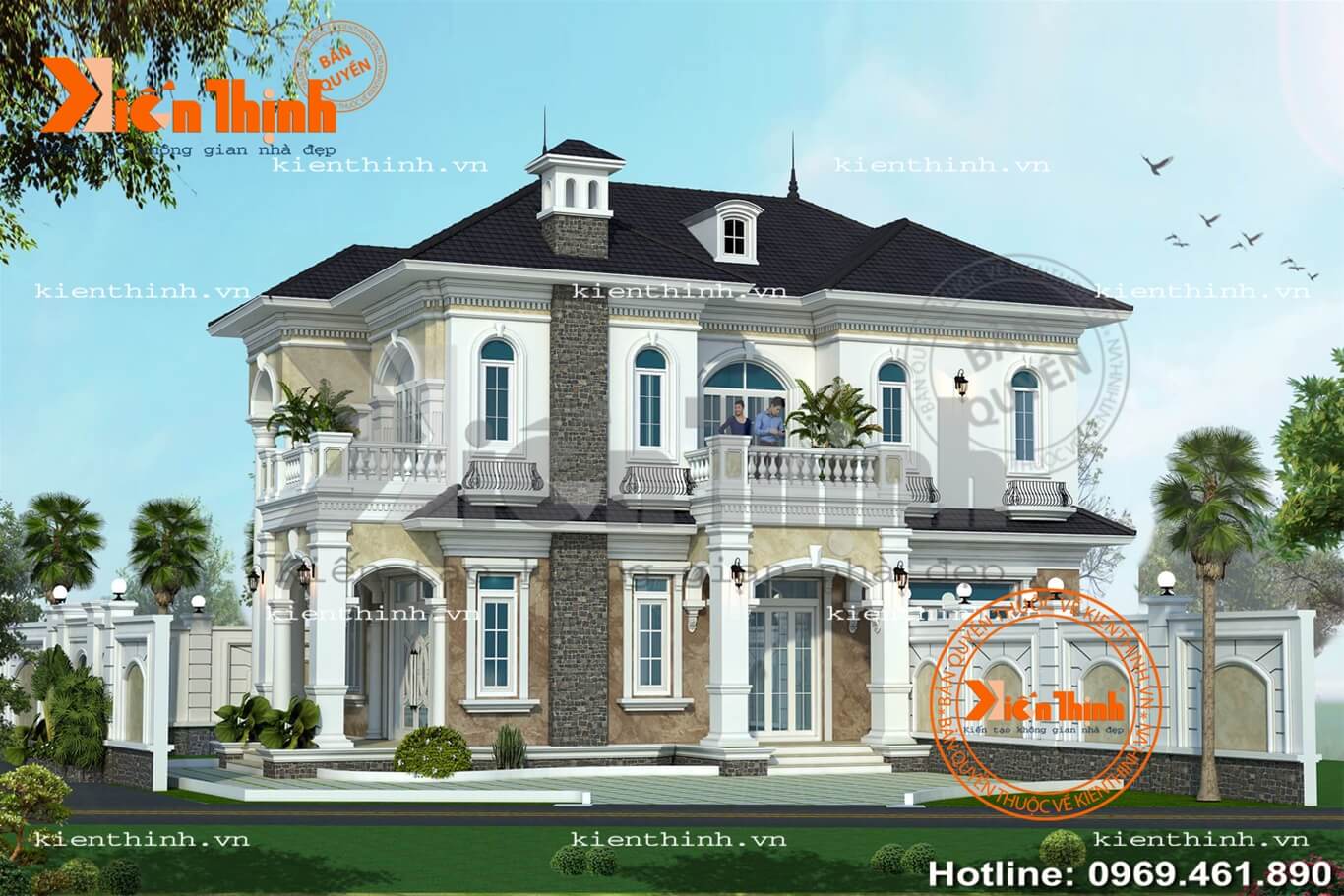 Thiết kế thi công biệt thự 2 tầng phong cách tân cổ điển châu Âu đẹp ở Quảng Ninh