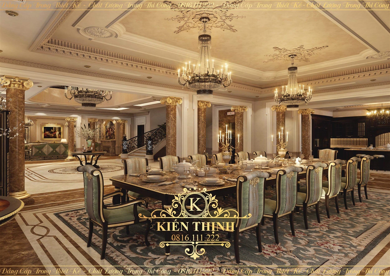 Mẫu thiết kế nội thất phòng ăn biệt thự tân cổ điển hoàng gia đẹp lộng lẫy ở TP Huế 