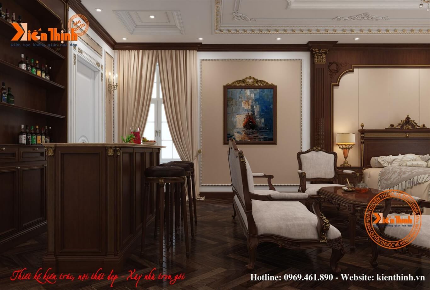 Thiết kế nội thất phòng ngủ của biệt thự đẹp phong cách tân cổ điển
