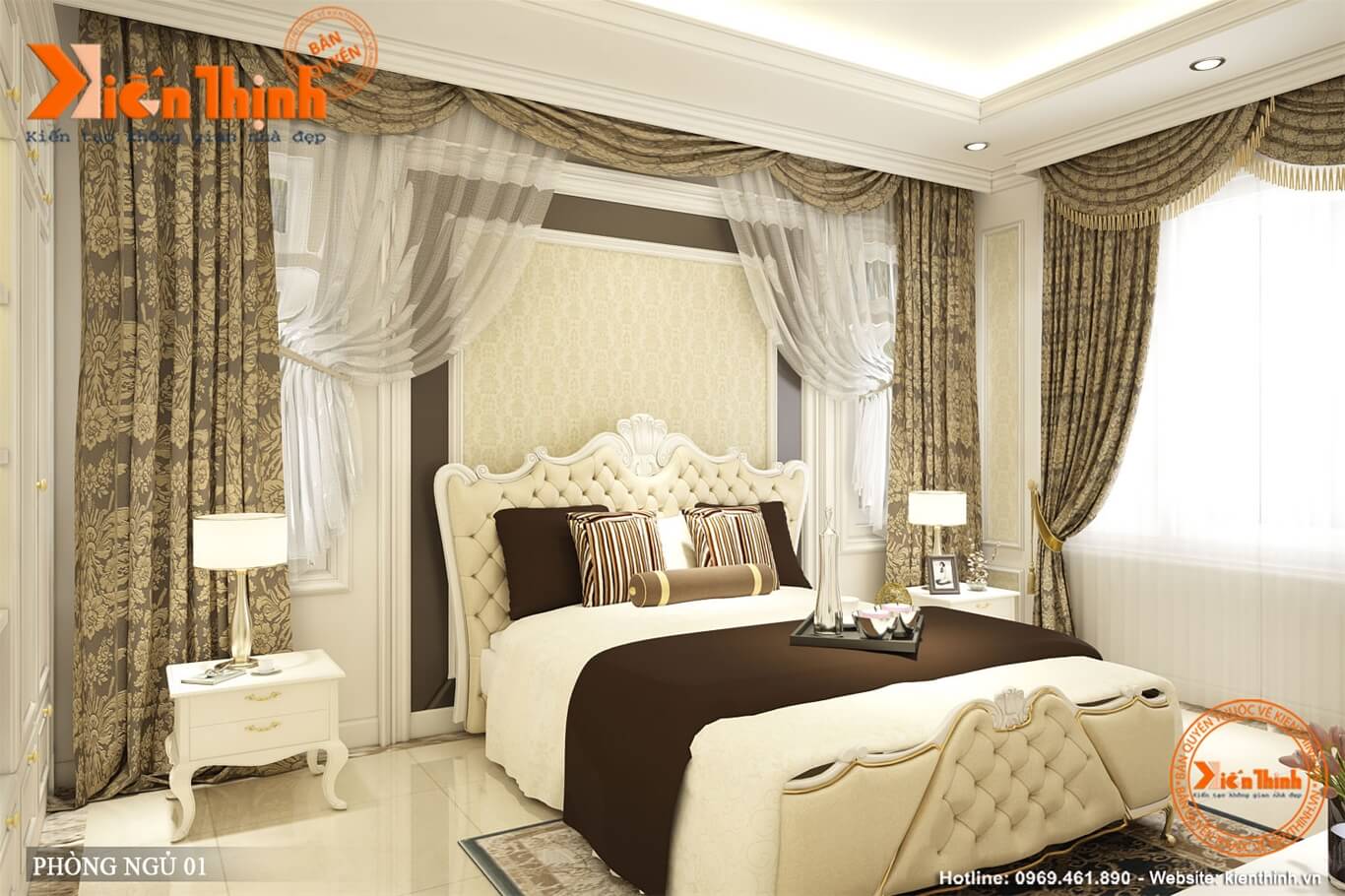 Thiết kế nội thất phòng ngủ phong cách tân cổ điển nhẹ nhàng tại Quảng Ngãi