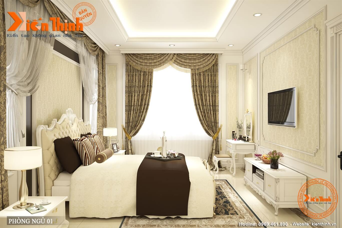Thiết kế nội thất phòng ngủ phong cách tân cổ điển nhẹ nhàng tại Quảng Ngãi