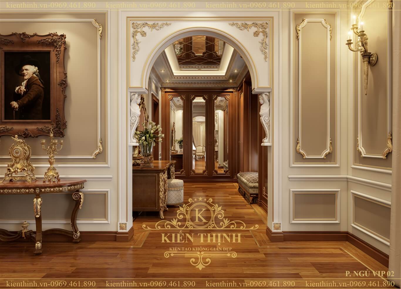 Mẫu thiết kế nội thất phòng ngủ phong cách tân cổ điển cho lâu đài đẹp quý phái tại Đồng Nai luxury bedroom classical