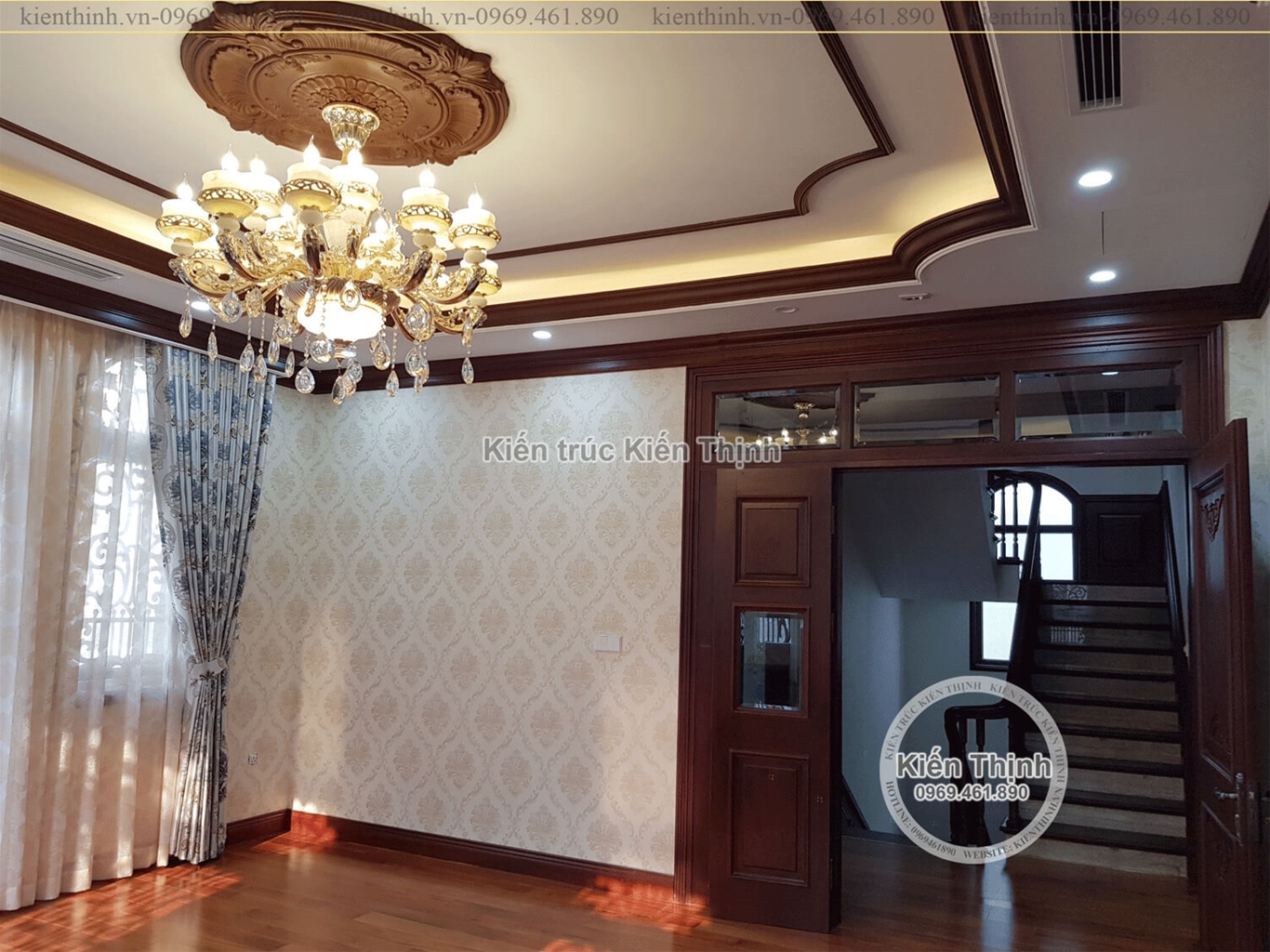 Thiết kế và thi công mẫu nội thất gỗ gõ đỏ cho biệt thự 2 tầng đẹp ở Vinhomes Hải Phòng 