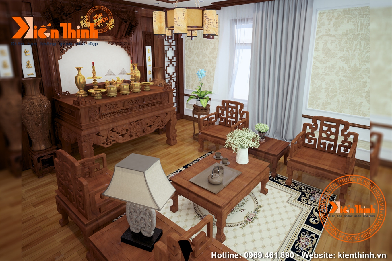 Mẫu thiết kế nội thất phòng thờ bằng gỗ tự nhiên đẹp