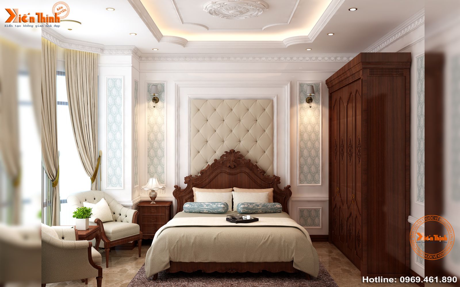 Thiết kế nội thất phòng ngủ phong cách tân cổ điển sang trọng