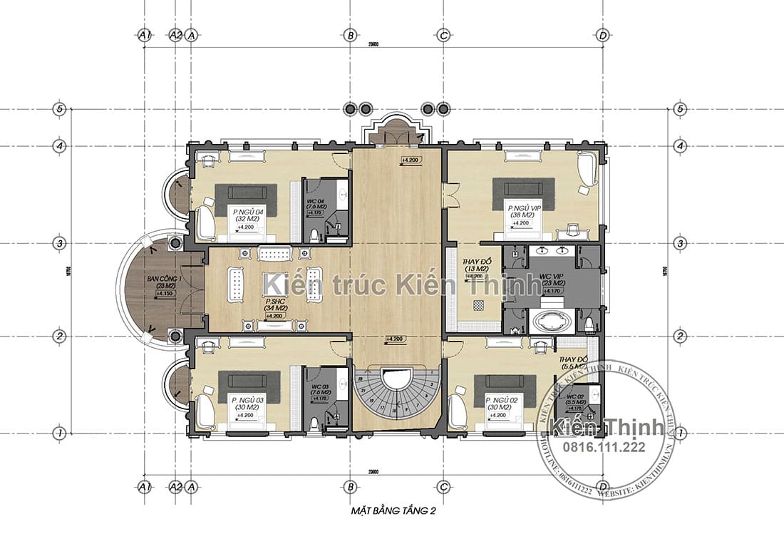 Mẫu thiết kế biệt thự 2 tầng 1 tum phong cách tân cổ điển Pháp tại Đồng Nai - BT2053
