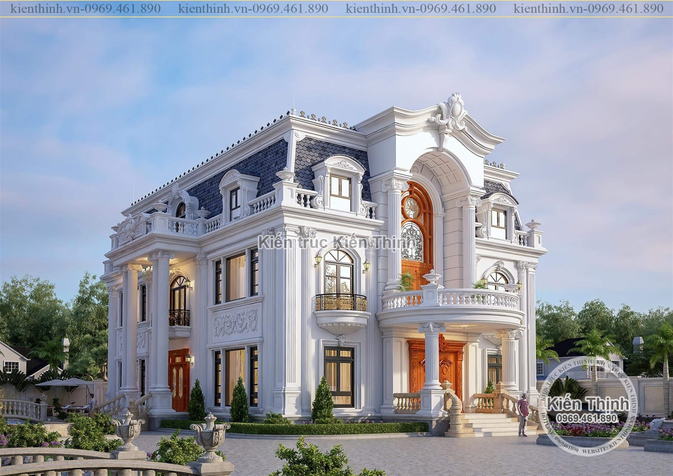 Mẫu thiết kế biệt thự 2 tầng 1 tum phong cách tân cổ điển Pháp tại Đồng Nai - BT2053