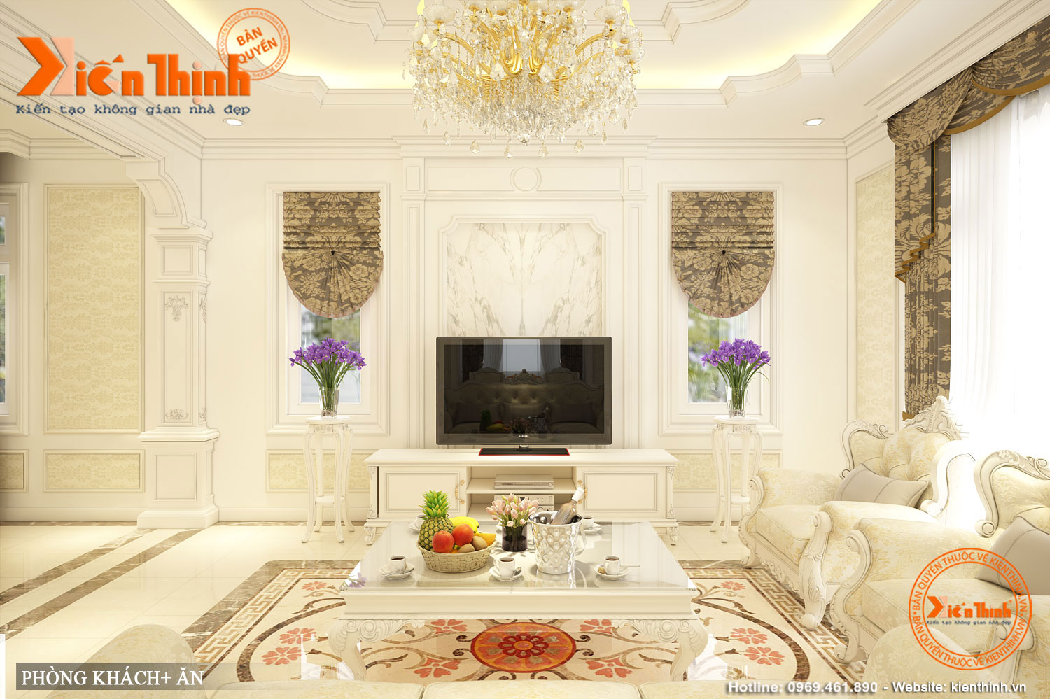 Thiết kế nội thất phòng khách biệt thự tân cổ điển đẹp và sạng ở Quảng Ngãi