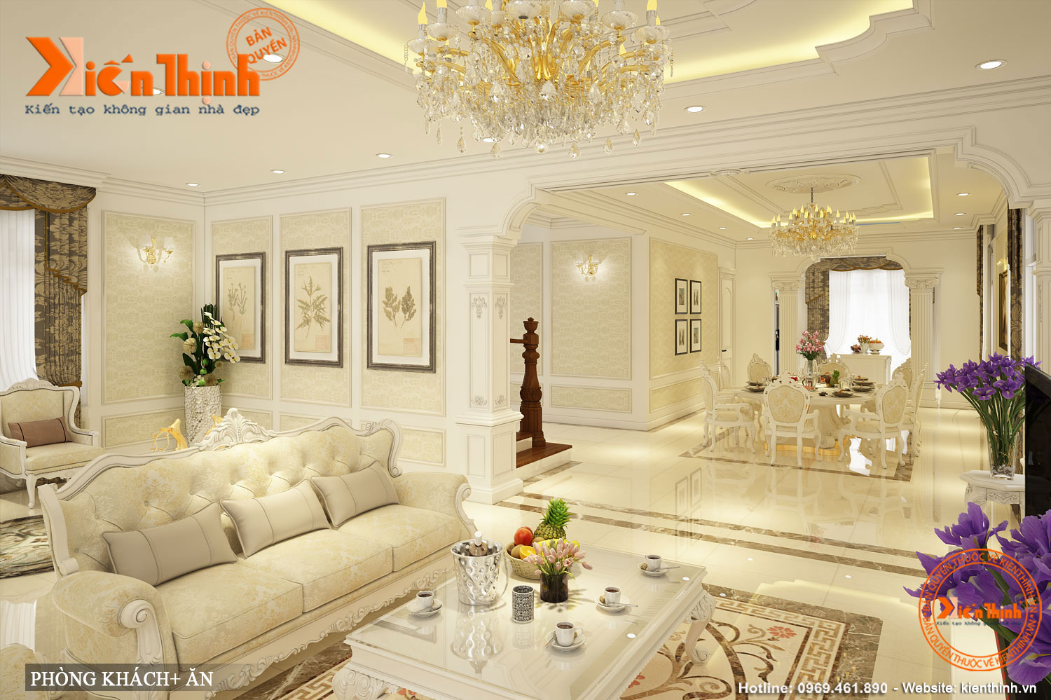 Thiết kế nội thất phòng khách biệt thự tân cổ điển đẹp và sạng ở Quảng Ngãi 02