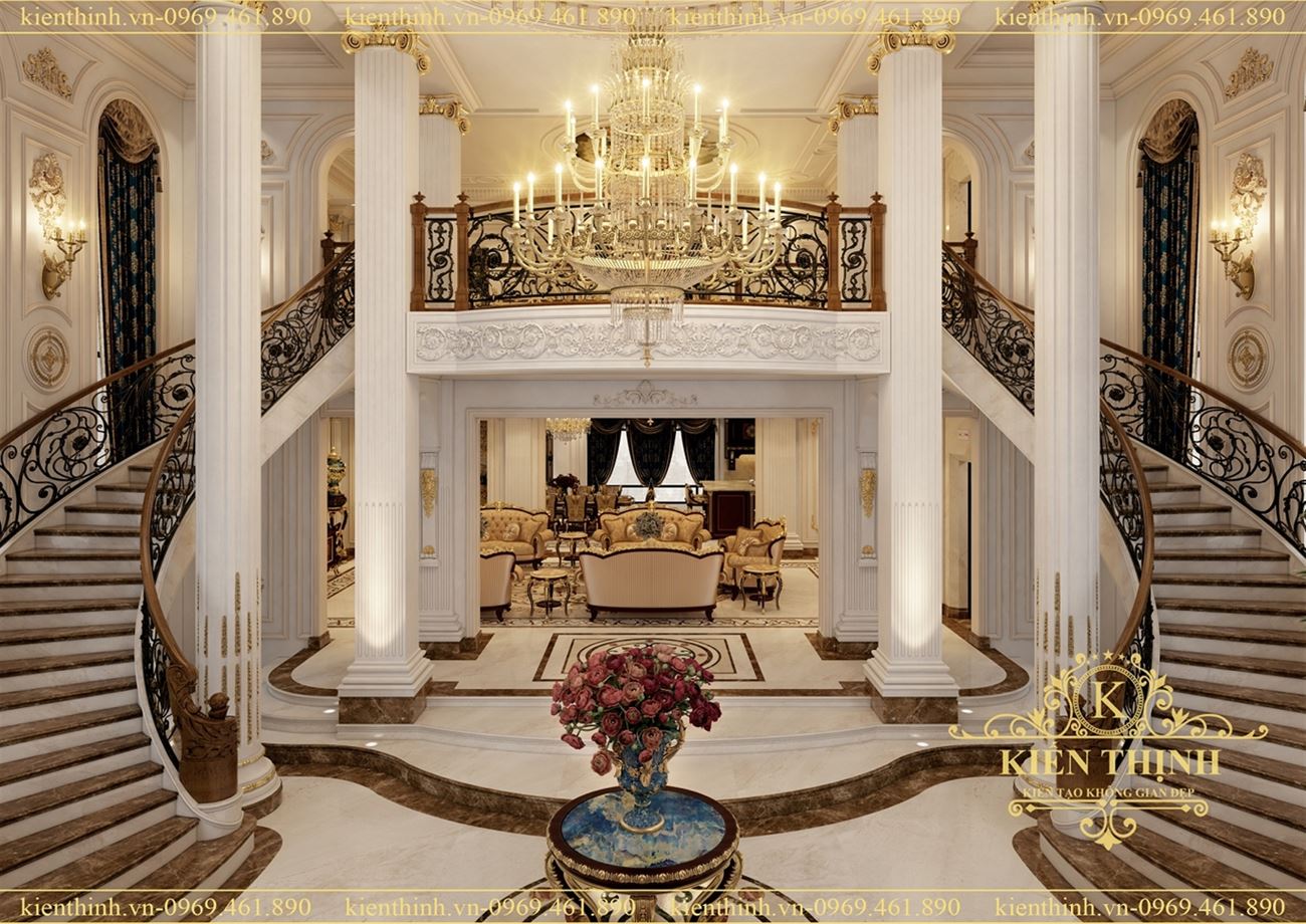 Mẫu thiết kế không gian phòng khách cho biệt thự phong cách cổ điển đẳng  cấp  Nhà Bếp Hoàng Gia