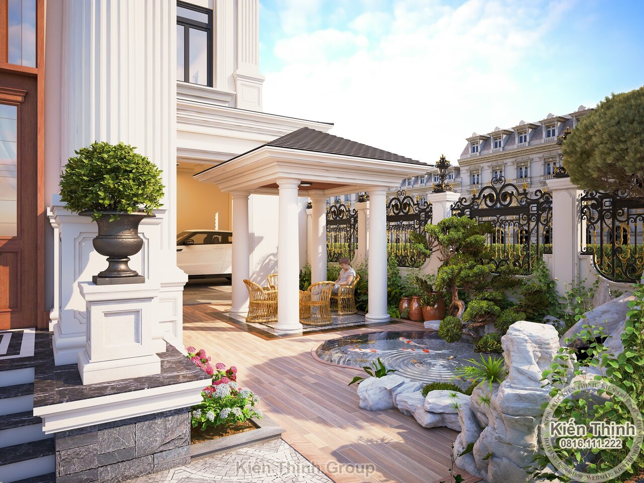 Gara ô tô căn villa rộng rãi