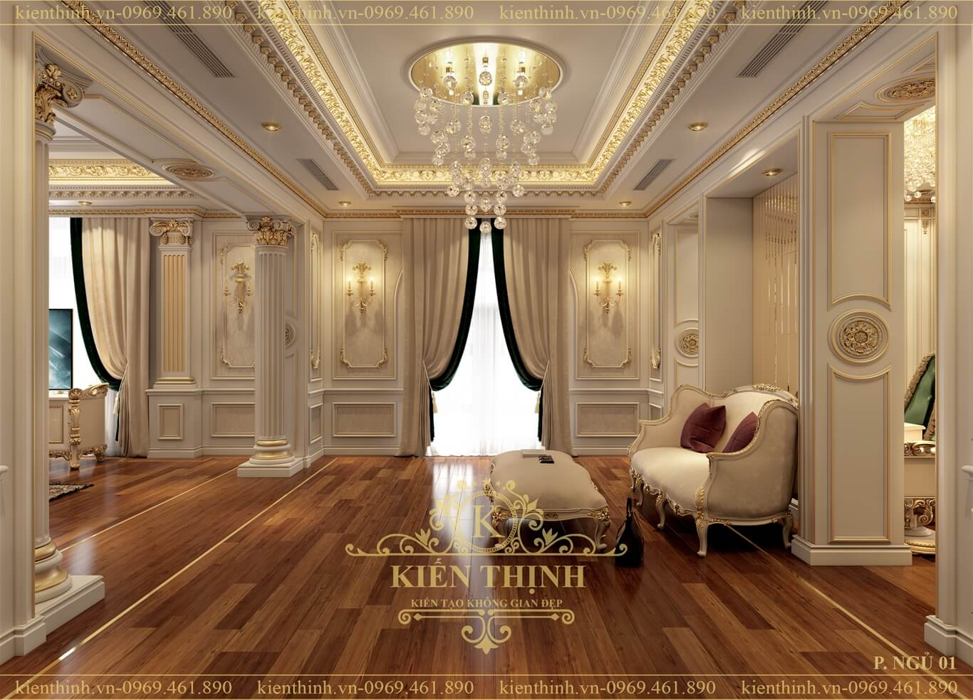 Phòng ngủ được thiết kế thêm không gian thư giãn, thưởng trà thoải mái và thoáng đãng